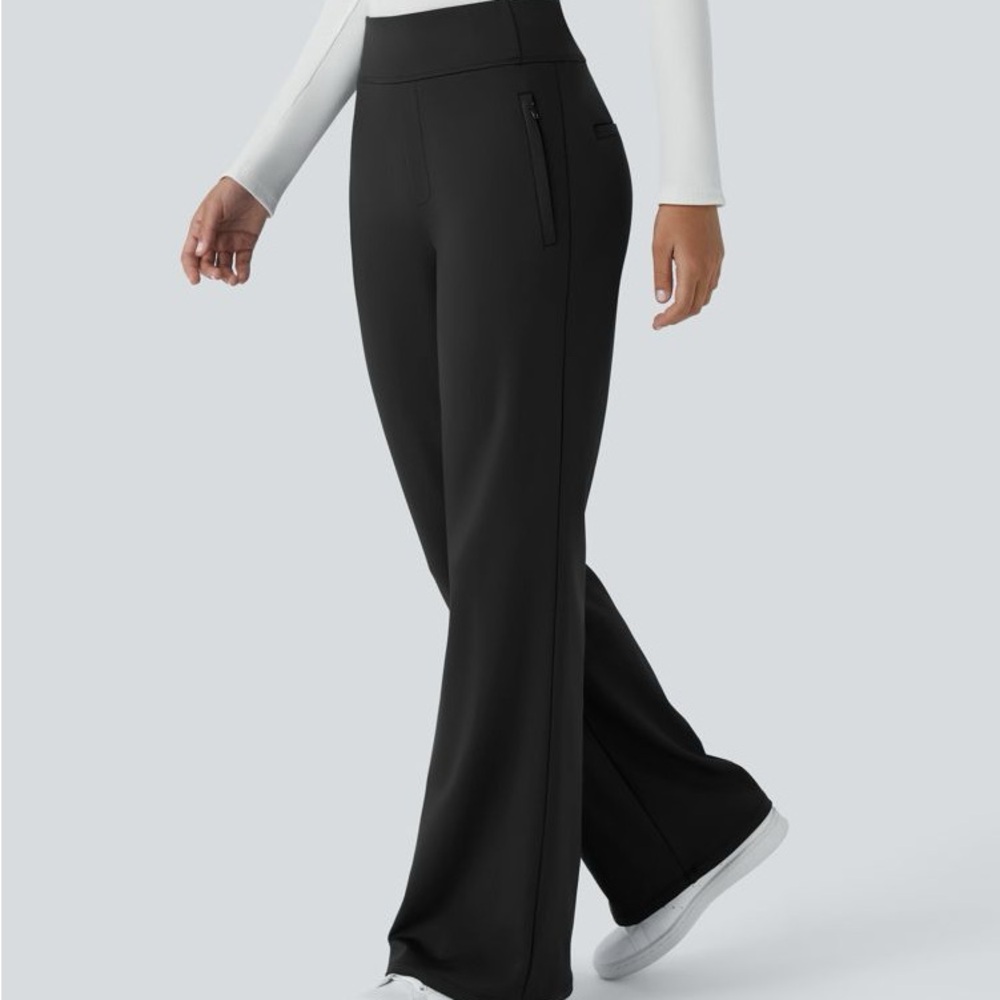 HALARA Black Flared Pants with Zip Pocket